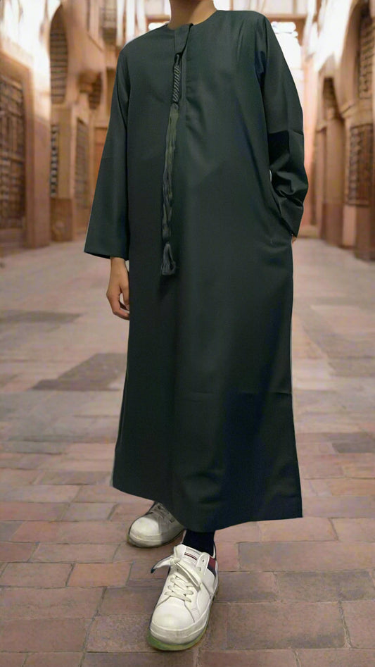 Green Matte Omani Thobe for Kids