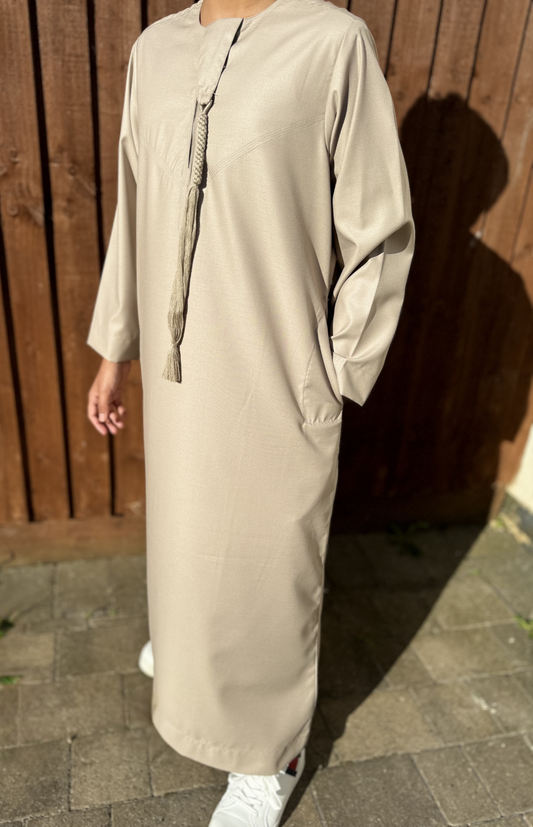 Beige Matte Omani Thobe for Kids