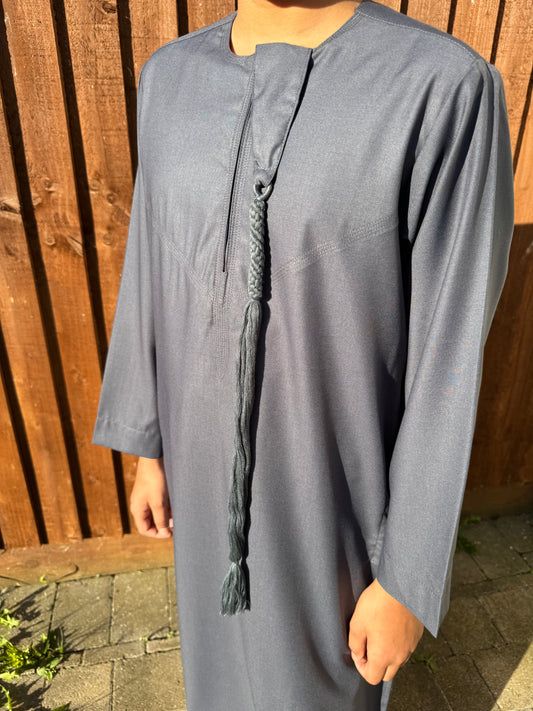 Intense Grey Matte Omani Thobe for Kids