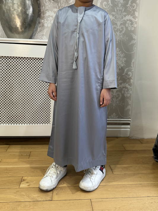 Silver Grey Silky Omani Thobe for Kids