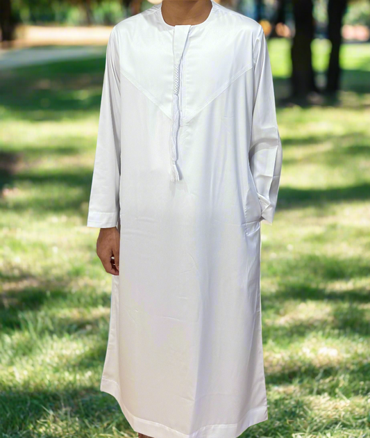 White Matte Omani Thobe for Kids