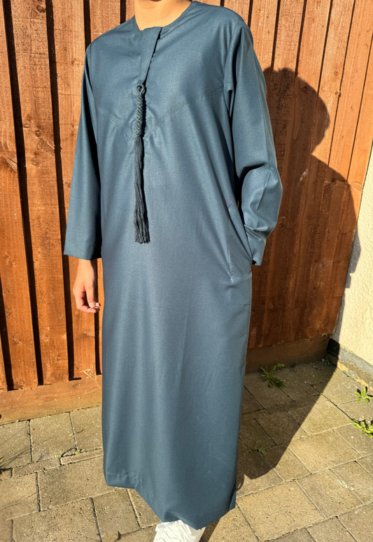 Ocean Blue Matte Omani Thobe for Kids