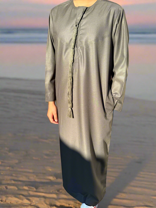 Olive Matte Omani Thobe for Kids