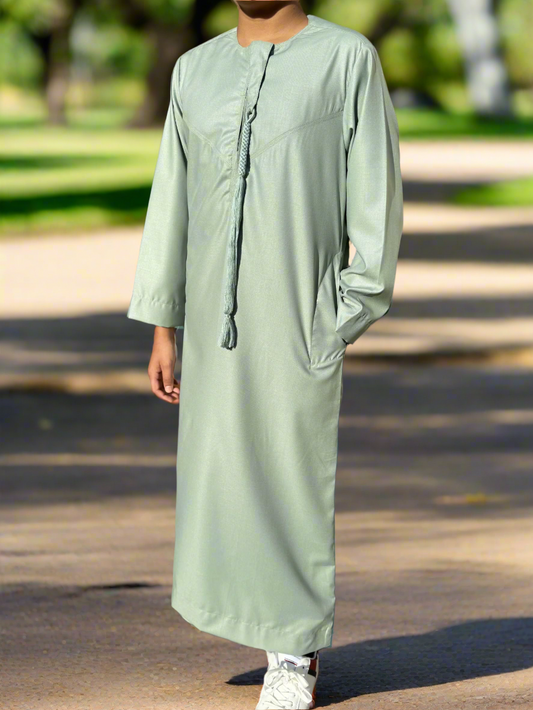 Pistachio Matte Omani Thobe With Tassel for Kids