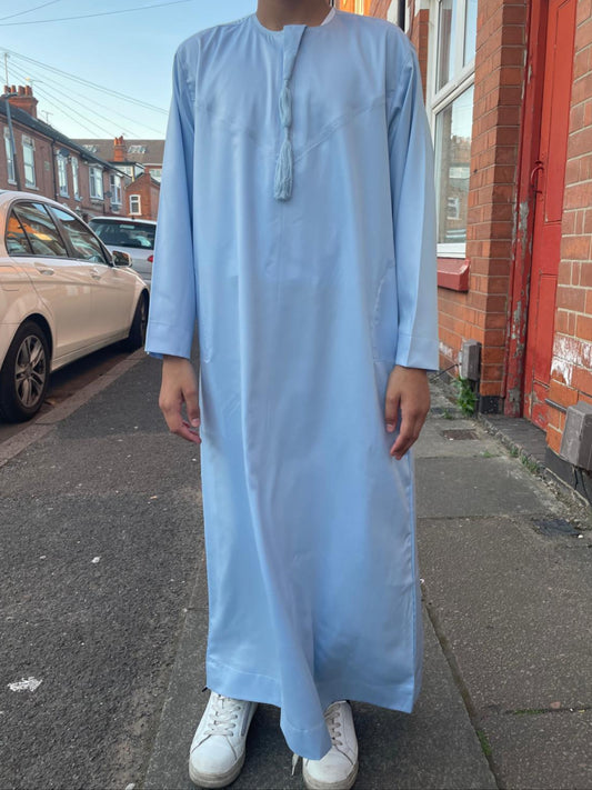 Baby Blue Shiny Omani Thobe for Kids