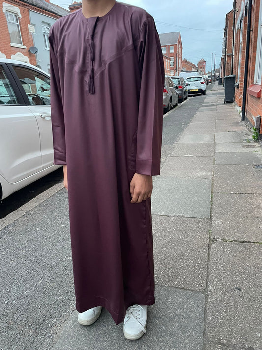 Burgundy Shiny Omani Thobe for Kids