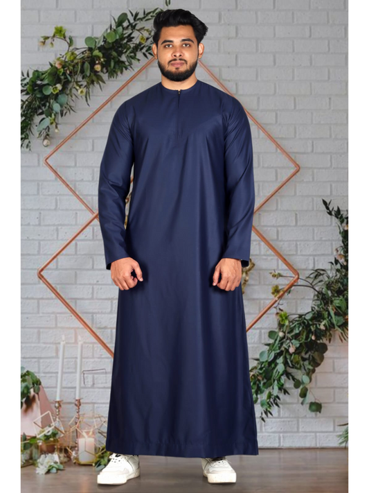 Navy Blue Matte Omani Thobe With Tassel for Kids