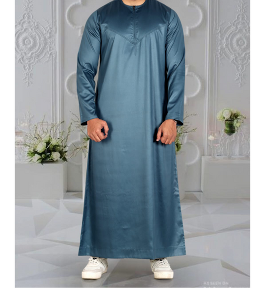 Teal Green Silky Omani Thobe for Kids