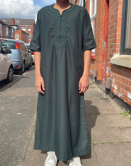 Green Matte With Green Embroidery Moroccan Thobe