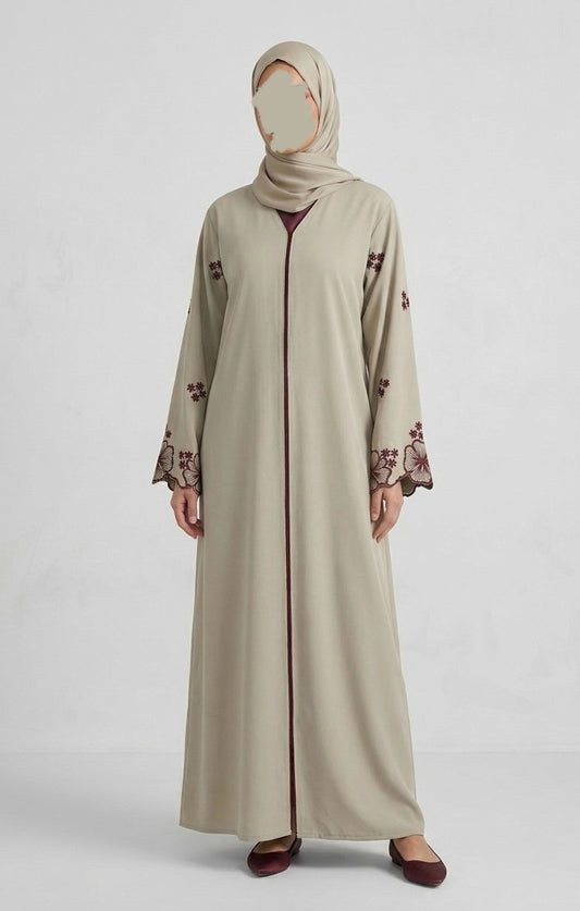 Hawa by Qamar - Taupe w/ Burgundy Floral