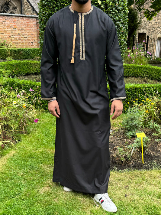 Black with Gold Embroidery Thobe