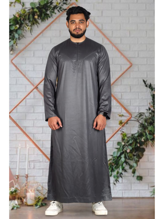 Charcoal Grey Silky Omani Thobe