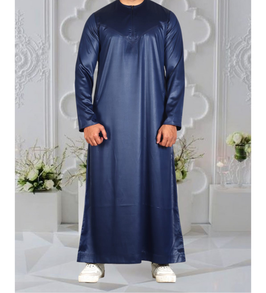 Navy Blue Shiny Omani Thobe for Kids